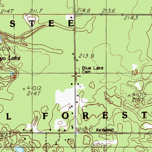 Topographic Map of Blue Lake Cemetery, MI