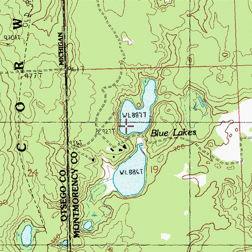 Topographic Map of Blue Lakes, MI