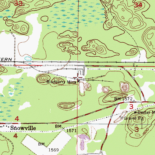 Topographic Map of Blueberry Mine, MI