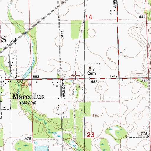 Topographic Map of Bly School, MI