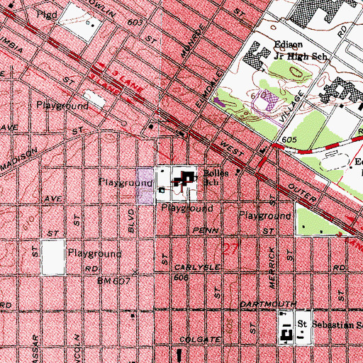 Topographic Map of Bolles School, MI