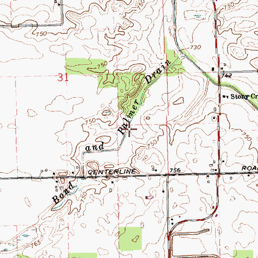 Topographic Map of Bond and Palmer Drain, MI