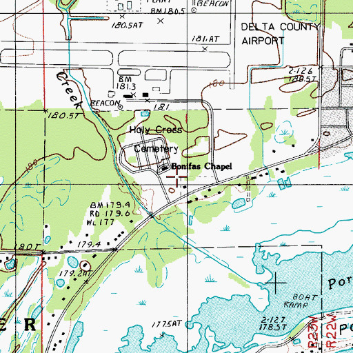 Topographic Map of Bonifas Chapel, MI
