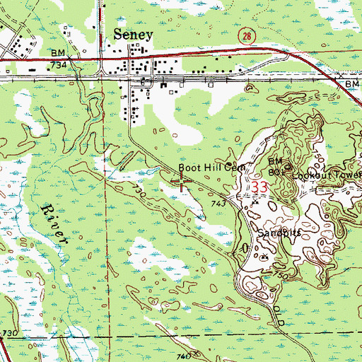 Topographic Map of Boot Hill Cemetery, MI