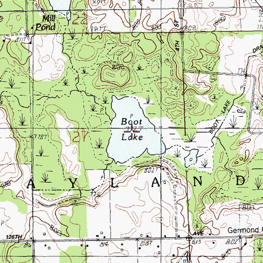 Topographic Map of Boot Lake, MI
