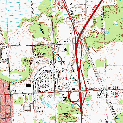 Topographic Map of Booth Drain, MI