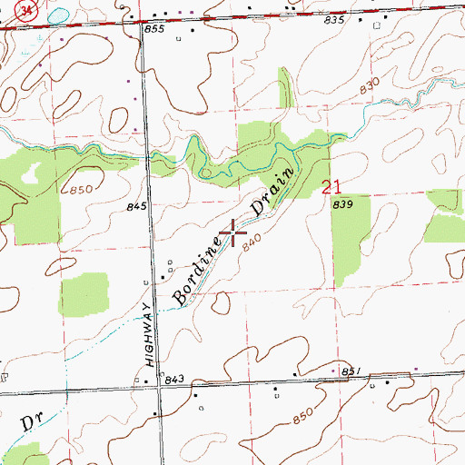 Topographic Map of Bordine Drain, MI