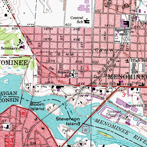 Topographic Map of Boswell School, MI