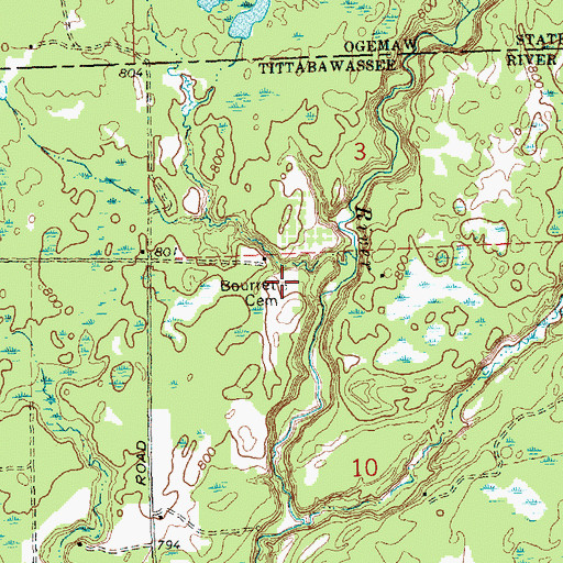 Topographic Map of Bourret Cemetery, MI
