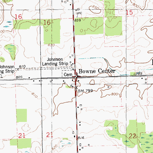 Topographic Map of Bowne Center, MI