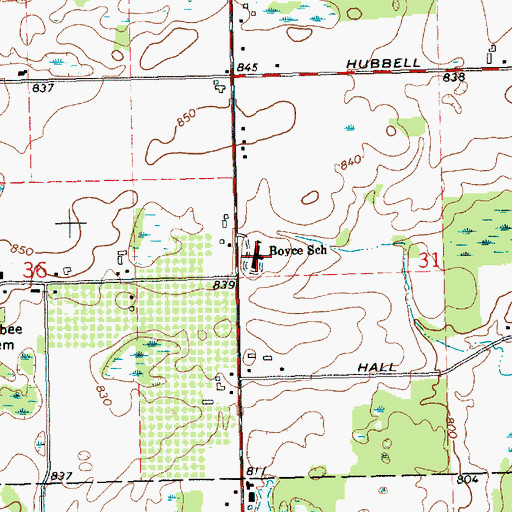 Topographic Map of Boyce School, MI