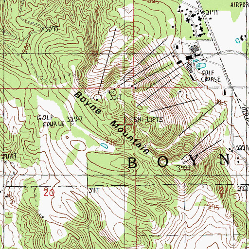 Topographic Map of Boyne Mountain, MI