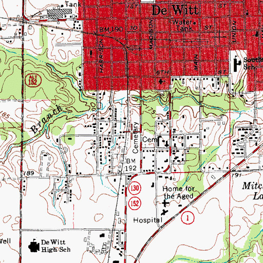 Topographic Map of De Witt Cemetery, AR