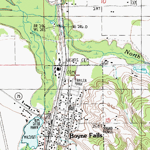 Topographic Map of Boyne Valley Cemetery, MI