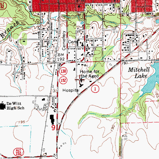 Topographic Map of De Witt City Nursing Home, AR