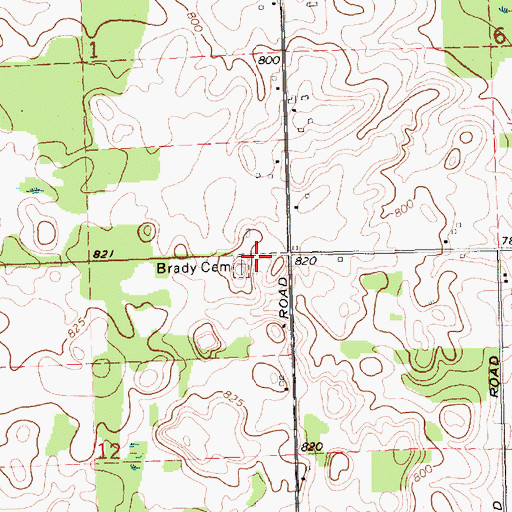 Topographic Map of Brady Cemetery, MI
