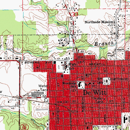 Topographic Map of De Witt Middle School, AR