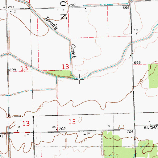 Topographic Map of Brady Creek, MI
