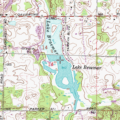 Topographic Map of Lake Braemar, MI