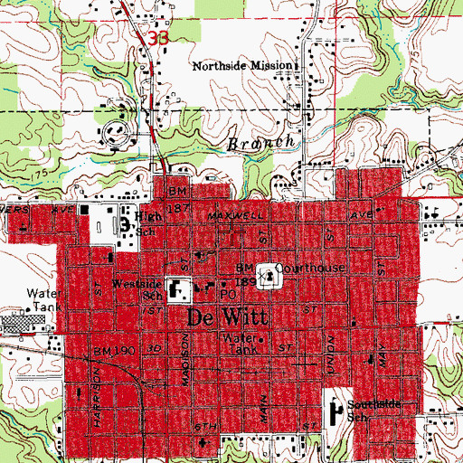 Topographic Map of De Witt Public Library, AR