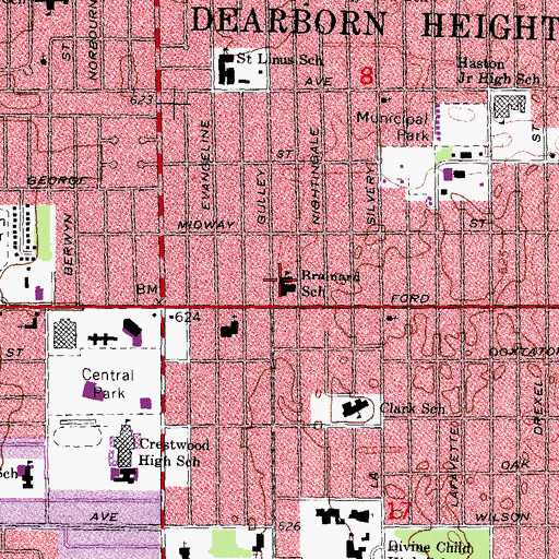 Topographic Map of Brainard School, MI