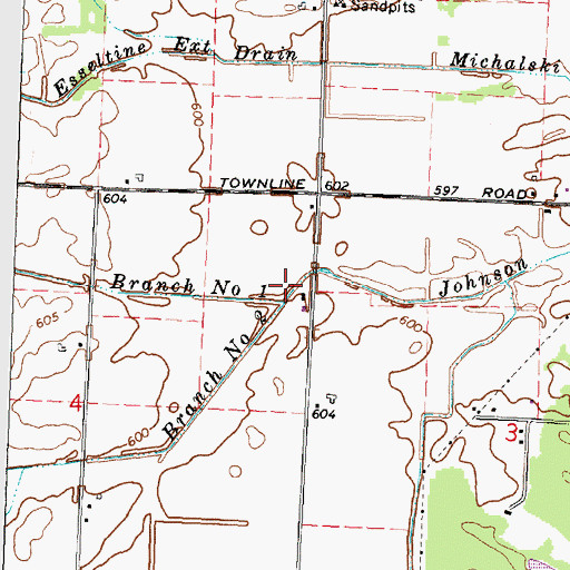 Topographic Map of Branch Number One Johnson Drain, MI