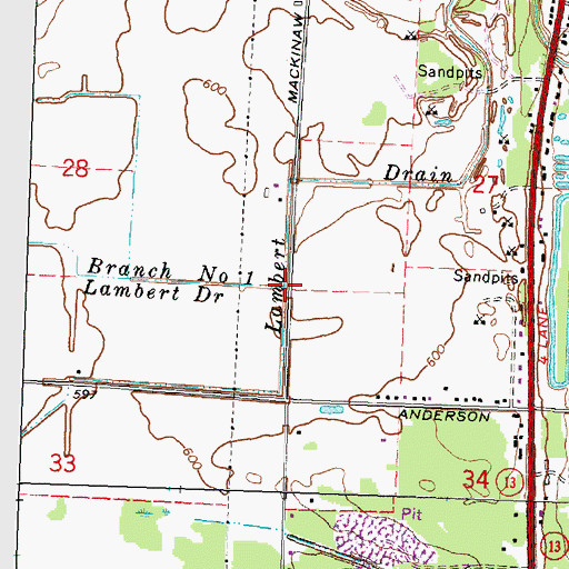 Topographic Map of Branch Number One Lambert Drain, MI