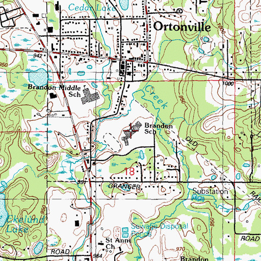 Topographic Map of Brandon School, MI
