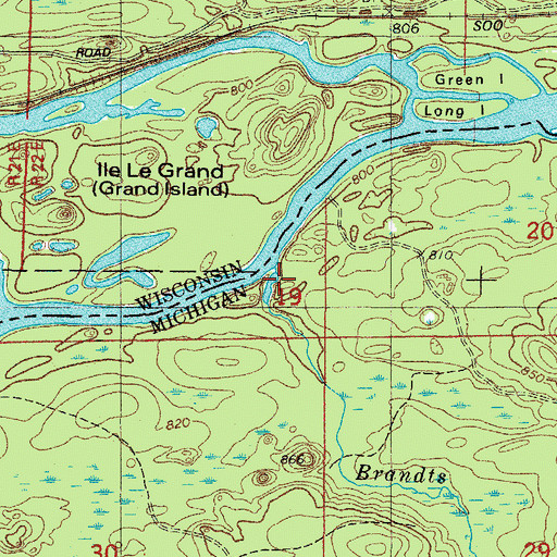 Topographic Map of Brandts Creek, MI