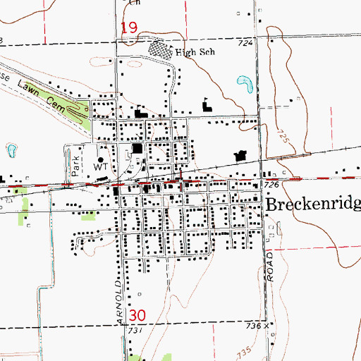 Topographic Map of Breckenridge, MI
