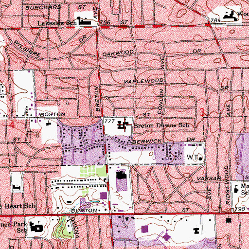 Topographic Map of Breton Downs School, MI