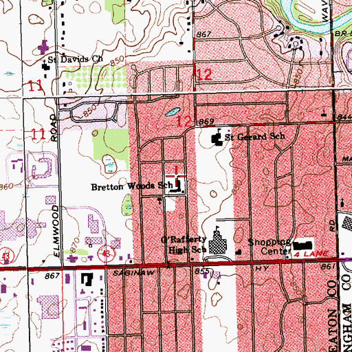 Topographic Map of Bretton Woods School, MI