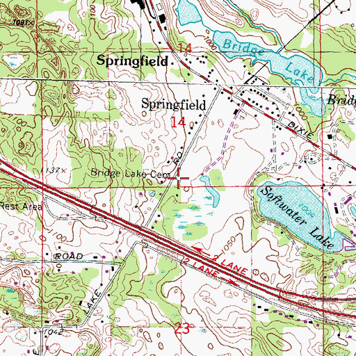 Topographic Map of Bridge Lake Cemetery, MI