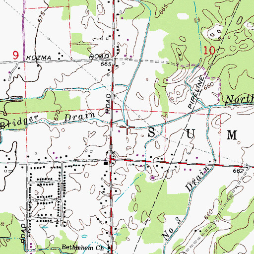Topographic Map of Bridger Drain, MI