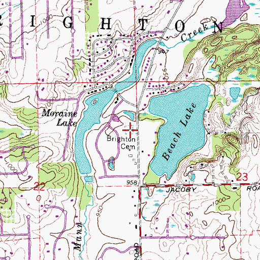 Topographic Map of Brighton Cemetery, MI