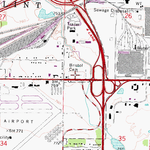 Topographic Map of Bristol Cemetery, MI