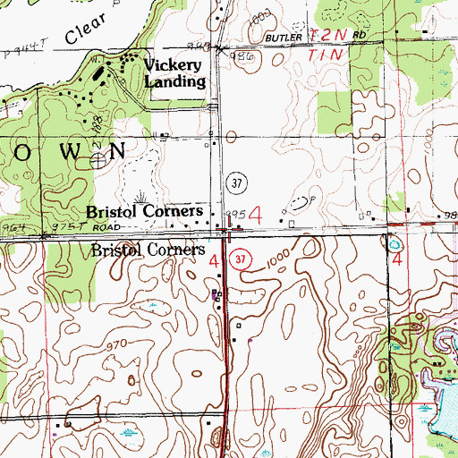 Topographic Map of Bristol Corners, MI
