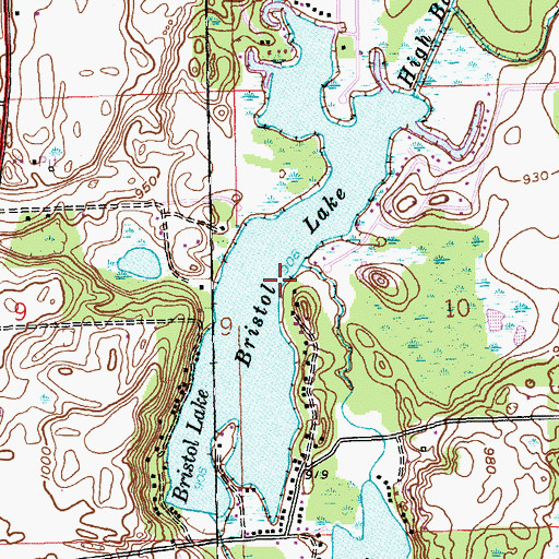 Topographic Map of Bristol Lake, MI