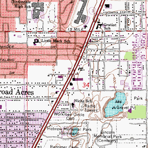 Topographic Map of Broad Acres, MI