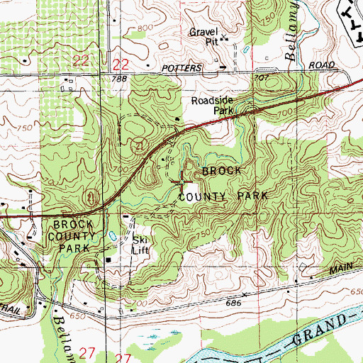 Topographic Map of Brock County Park, MI