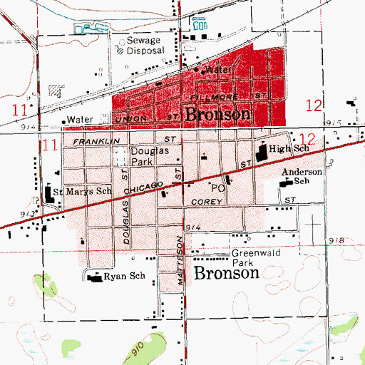 Topographic Map of Bronson, MI