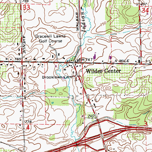 Topographic Map of Brooklawn Cemetery, MI