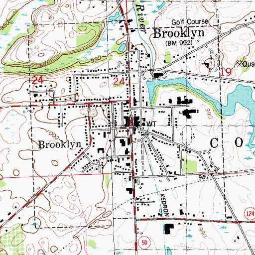 Topographic Map of Brooklyn, MI