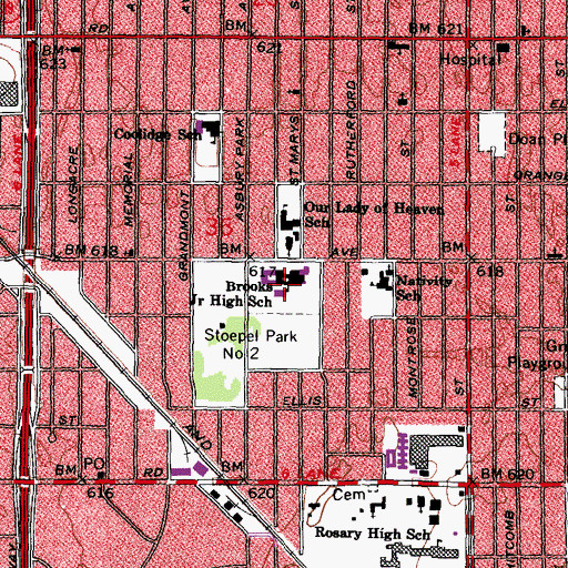 Topographic Map of Brooks Junior High School, MI