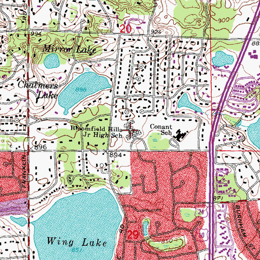 Topographic Map of Bloomfield Hills Junior High School, MI