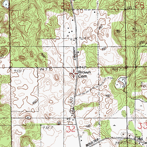 Topographic Map of Brown Cemetery, MI