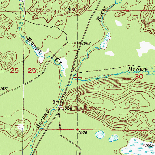 Topographic Map of Brown Creek, MI