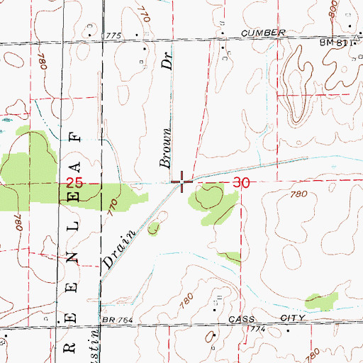 Topographic Map of Brown Drain, MI