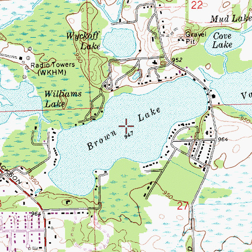 Topographic Map of Brown Lake, MI