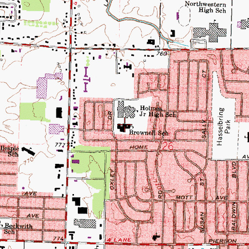 Topographic Map of Brownell School, MI